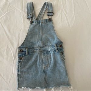 Bardot Junior light denim overall jumper mini dress - Size 4